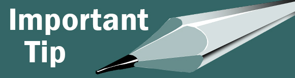 Text reading important tip with an image of a large sharpened pencil point.