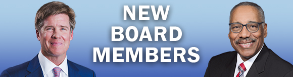 Portraits of Lawrence Bernert and Matthew James with text saying new board members between them.