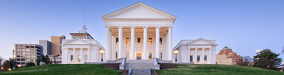 Decorative. The façade of the capitol building of the Commonwealth of Virginia, designed by Thomas Jefferson.