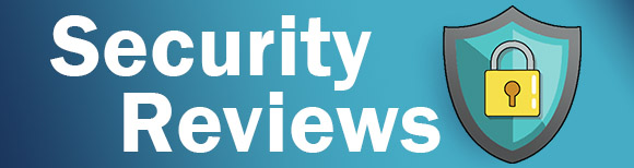text saying security reviews and an icon of a shield with a padlock