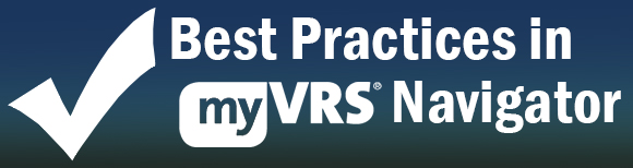 Checkmark icon with text reading best practices in my VRS Navigator