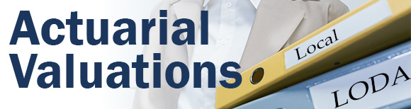 Text saying Actuarial Variations next to two large binders with labels on the spines saying Local and LODA.