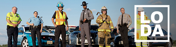 Image of line of duty workers with the LODA logo on the right.