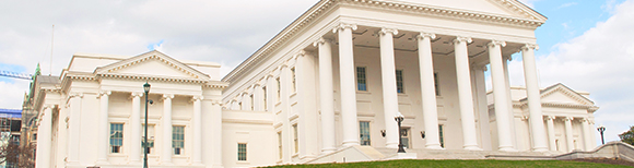 A photograph of the capitol building and legislative chambers of the Commonwealth of Virginia, USA, designed by Thomas Jefferson.