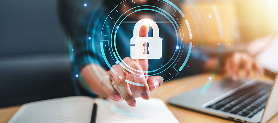 Digital padlock illustrating cybersecurity protection.
